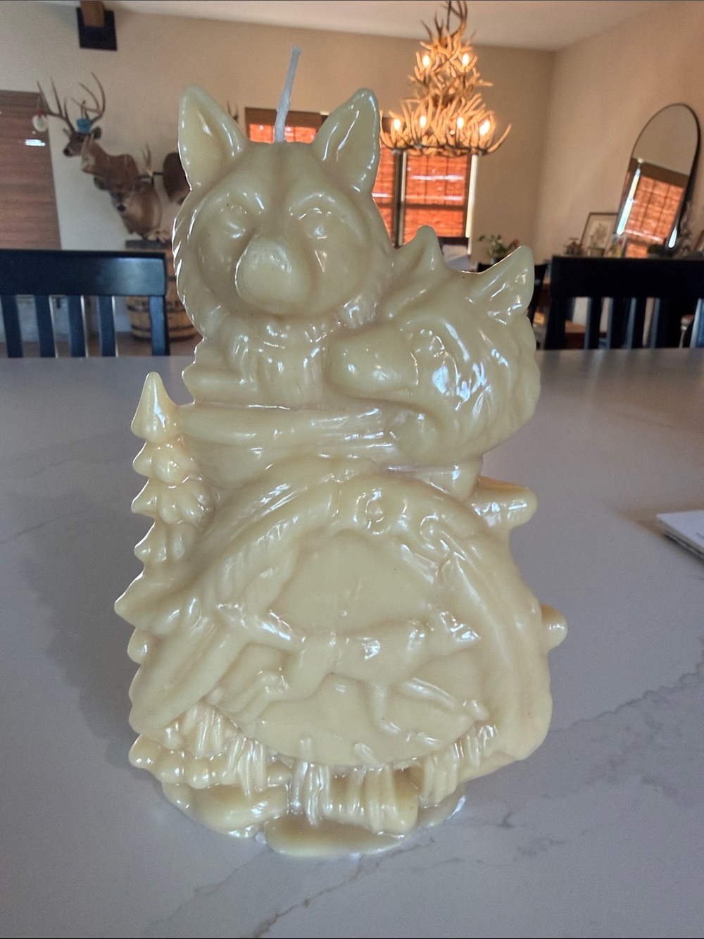 Vintage wolf mountain scene candle